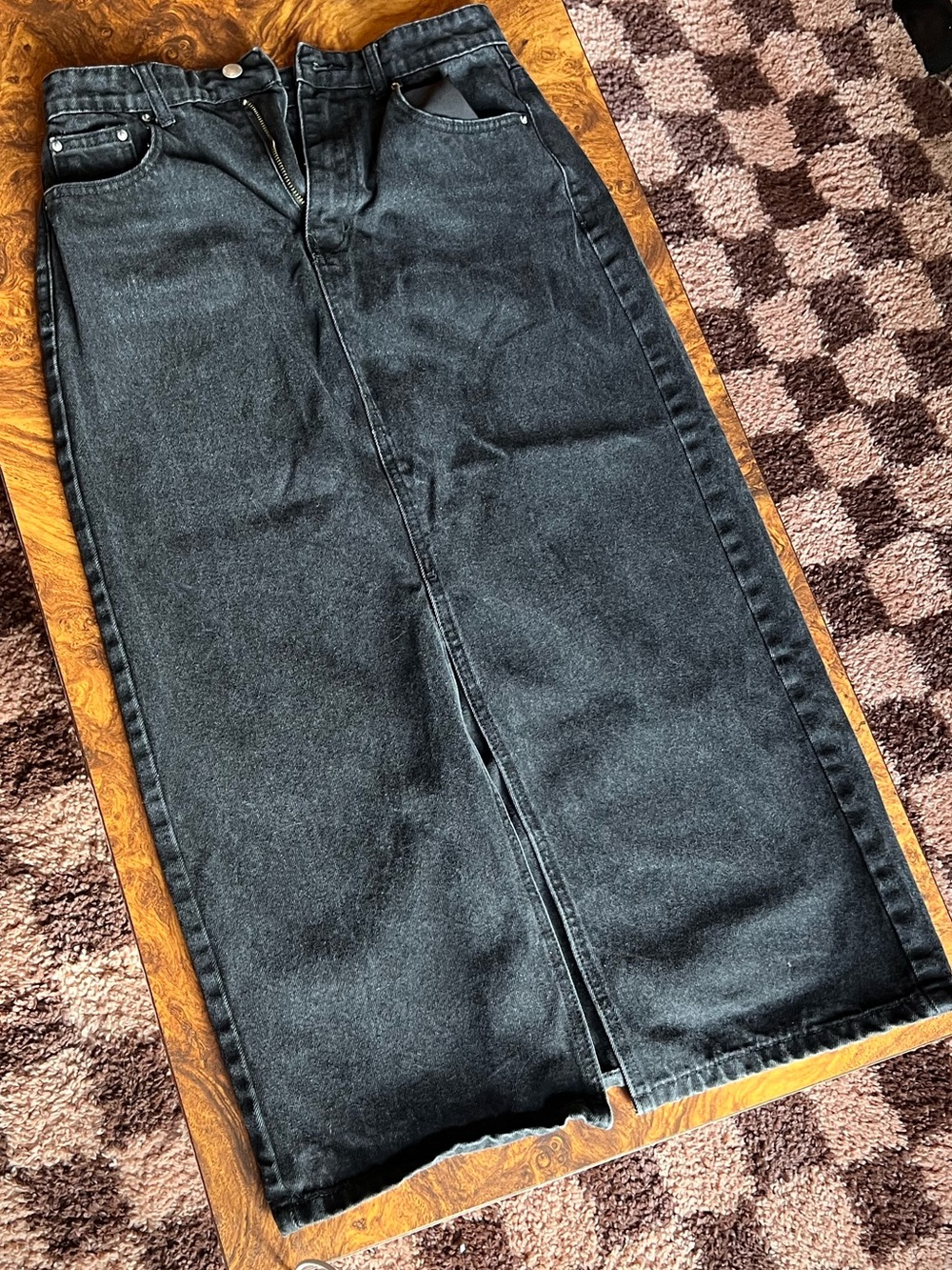 Black Denim Midi Skirt